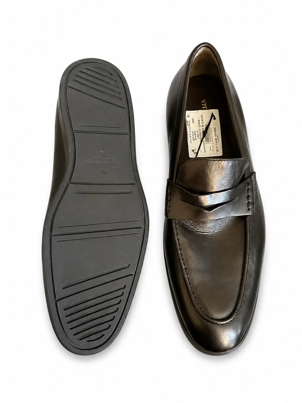 $210 Vitorio Russo Jimmy Men's Black Italian Leather Slip-On Penny Loafers NWT